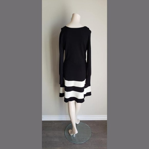NWOT Eliza J Black Cocktail Dress w/ White Stripes - Picture 7 of 8